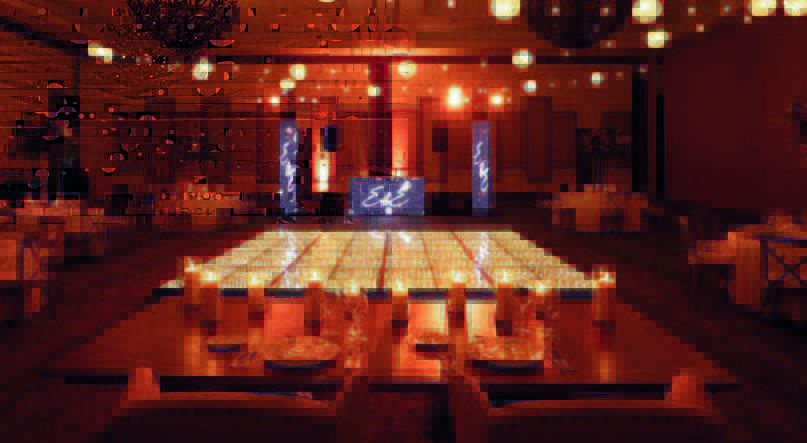 9 be all inclusive Elegant banquet hall with a glowing illuminated dance floor, DJ booth, and warm candlelit tables for dining and dancing.