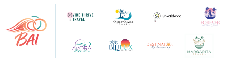 Collage of travel agency logos, with BAI on the left and partner brands arranged across two rows.